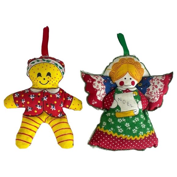 Vintage Fabric Stuffed Plush Christmas Tree Ornaments Handmade Lot of 10 - Picture 5 of 10